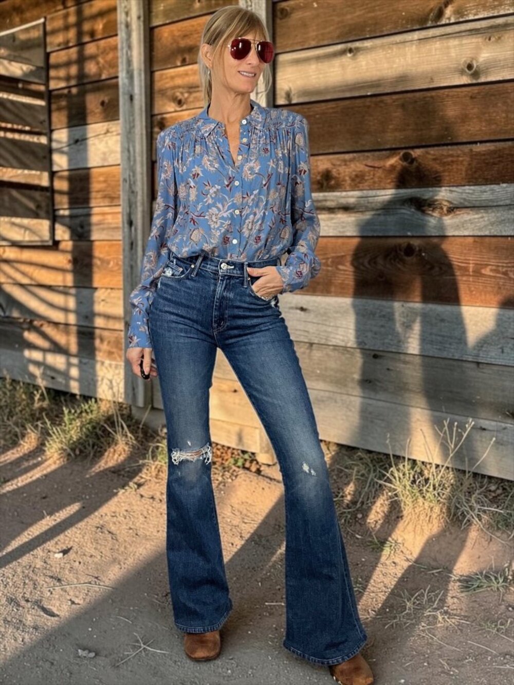 Veronica Beard Dazed Floral Shirt Blouse 4 Cornflower Blue Tie Front